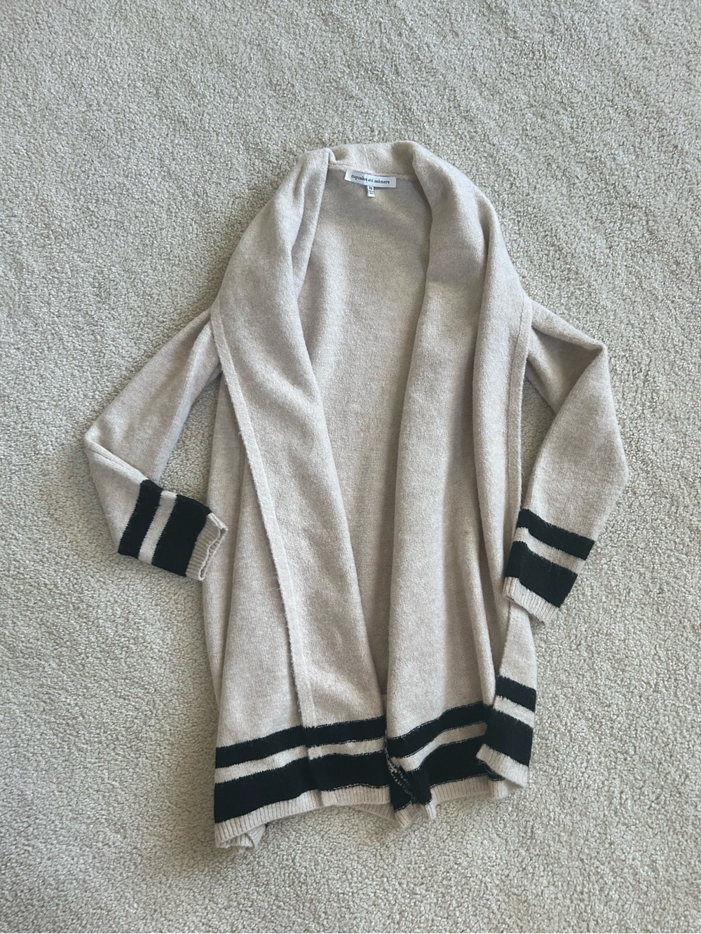 cupcakes & cashmere Taupe Open-Front Cardigan with Black Trim